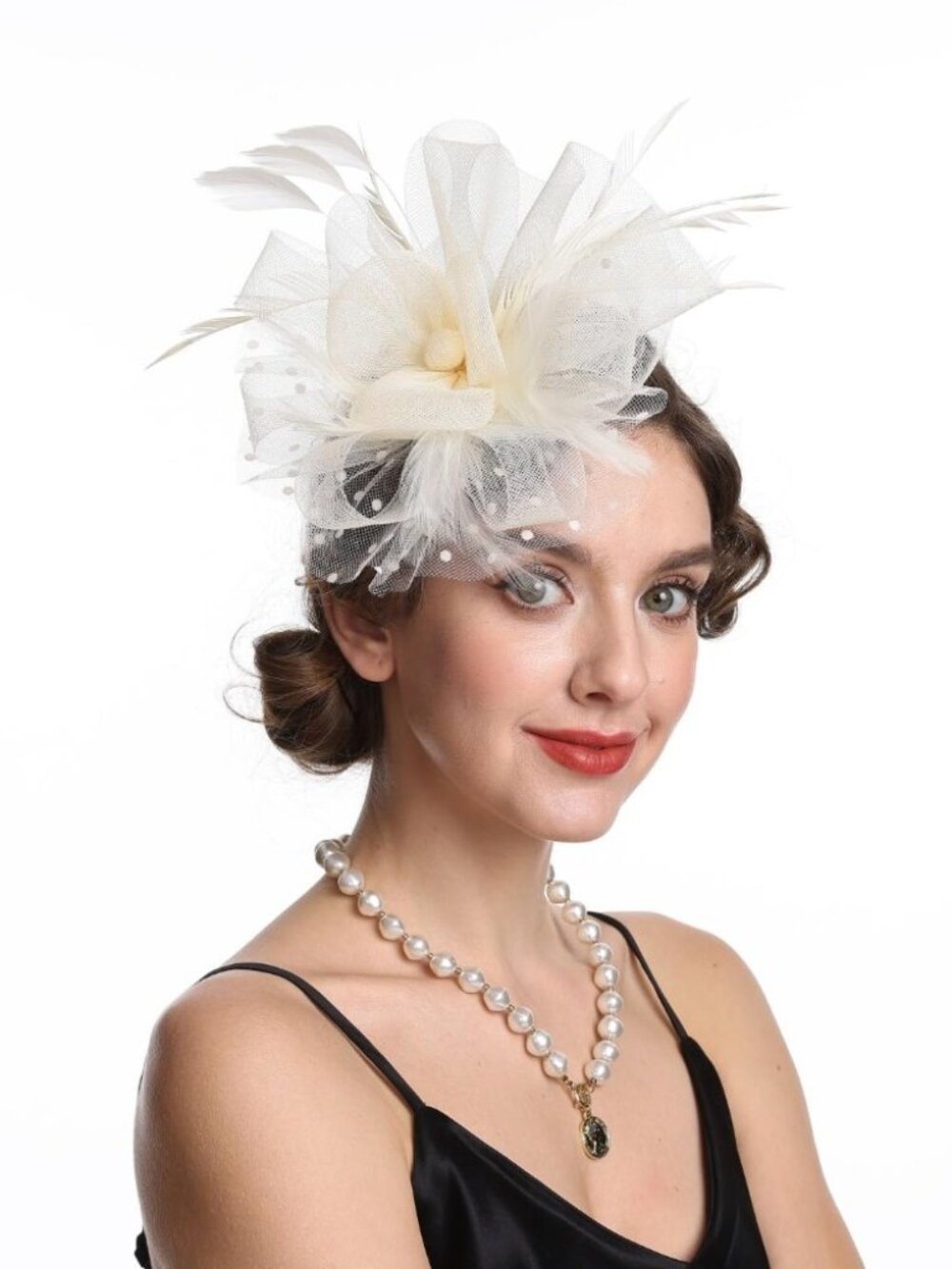 Women’s Feather Fascinator Derby Bridal Hat Hj13-cream Off White